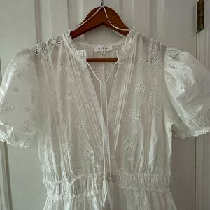 MABLE WHITE COTTON EYELET DRESS L